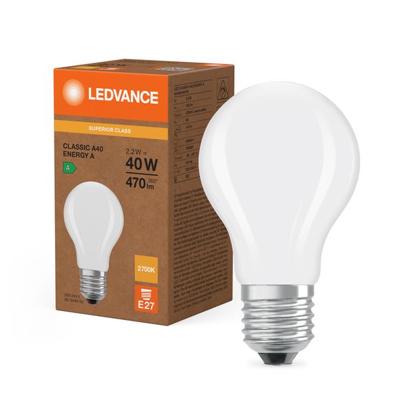 LED Classic A 40 Filament Energy efficiency class A S 2.2W 827 Frosted E27 - , изображение 5