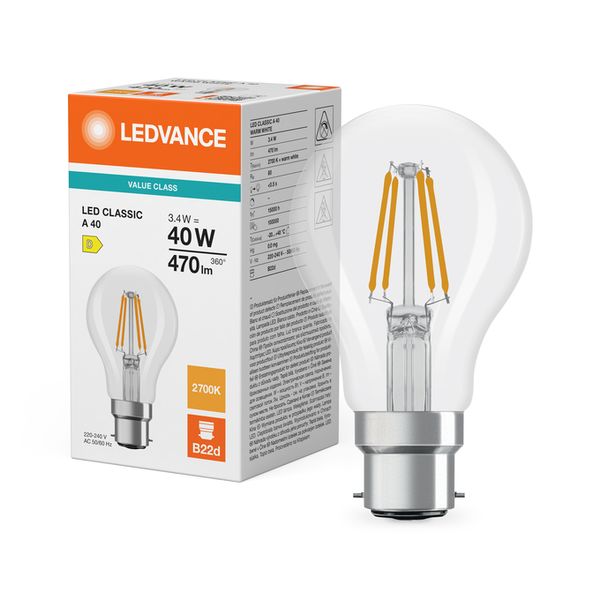 LED Classic A 40 Filament V 3.4W 827 Clear B22d - , изображение 5