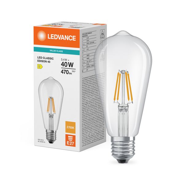 LED Classic Edison 40 Filament V 3.4W 827 Clear E27 - , изображение 5