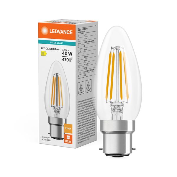 LED Classic B 40 Filament V 3.4W 827 Clear B22d - , изображение 5