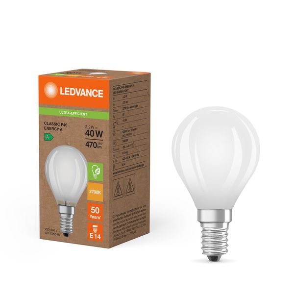 LED Classic P 40 Filament Energy efficiency class A S 2.2W 827 Frosted E14 - , изображение 5