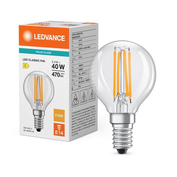 LED Classic P 40 Filament V 3.4W 827 Clear E14 - , изображение 3