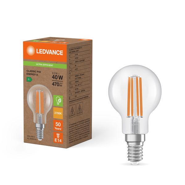 LED Classic P 40 Filament Energy efficiency class A S 2.2W 827 Clear E14 - , изображение 5