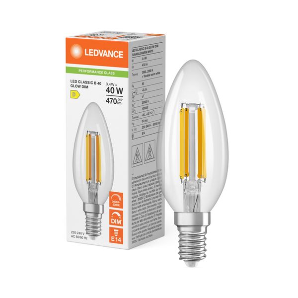 LED CLASSIC B 40 Filament GLOW DIM P 3.4W 930…922 Clear E14 - , изображение 5