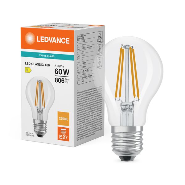 LED Classic A 60 Filament V 5.9W 827 Clear E27 - , изображение 5