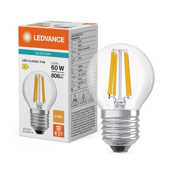 LED Classic P 60 Filament V 5.9W 827 Clear E27 - , изображение 5