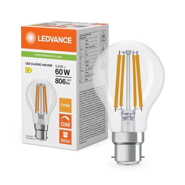 LED Classic A 60 Filament DIM P 5.9W 827 Clear B22d - , изображение 5
