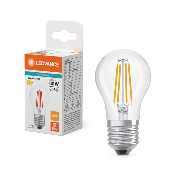 LED Classic P 60 Filament V 5.9W 827 Clear E27 - , изображение 5