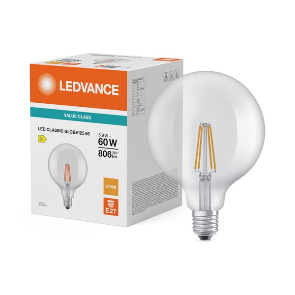 LED Classic Globe 125 60 Filament V 5.9W 827 Clear E27 - , изображение 5