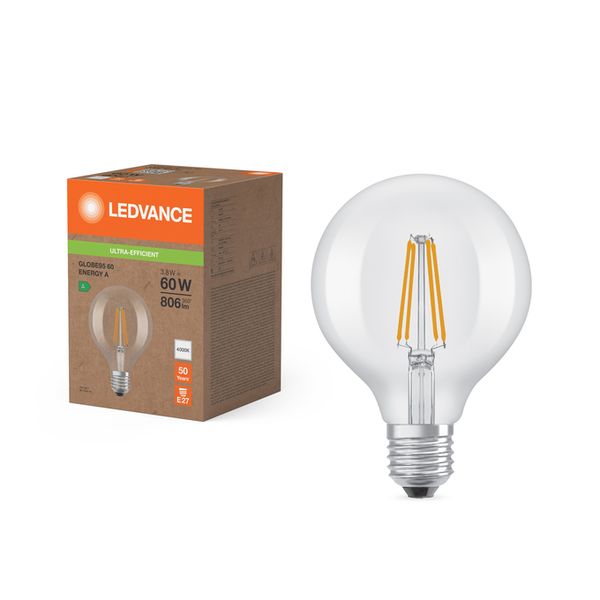 LED Classic Globe 95 60 Filament Energy efficiency class A S 3.8W 840 Clear E27 - , изображение 5