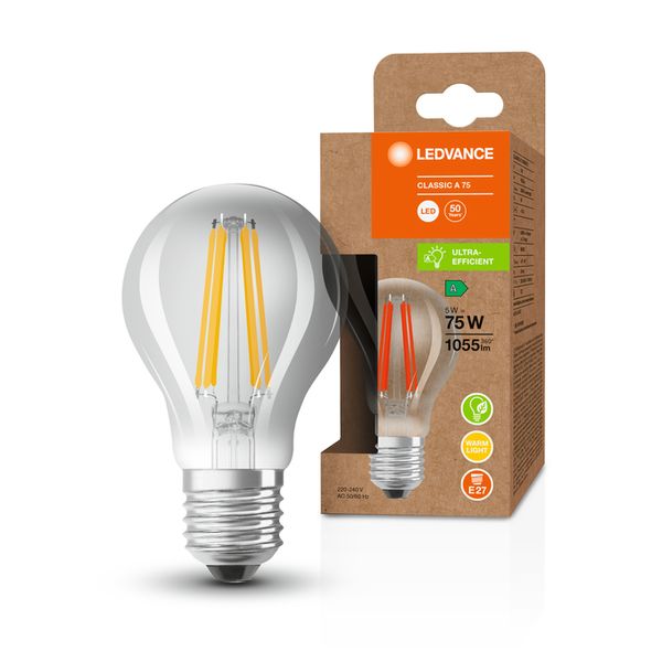 LED Classic A 75 Filament Energy efficiency class A S 5W 830 Clear E27 - , изображение 7