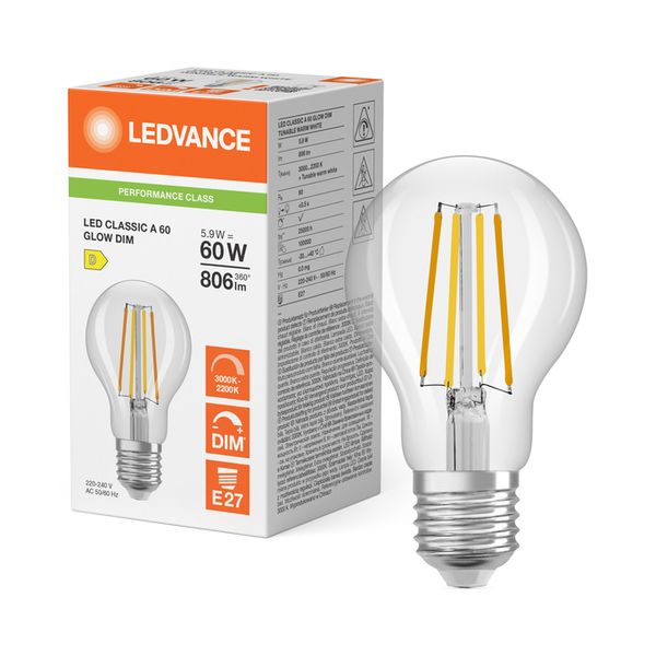LED CLASSIC A 40 Filament GLOW DIM P 5.9W 930…922 Clear E27 - , изображение 5