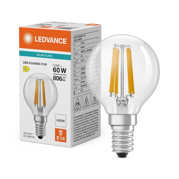 LED Classic P 60 Filament V 5.9W 840 Clear E14 - , изображение 5
