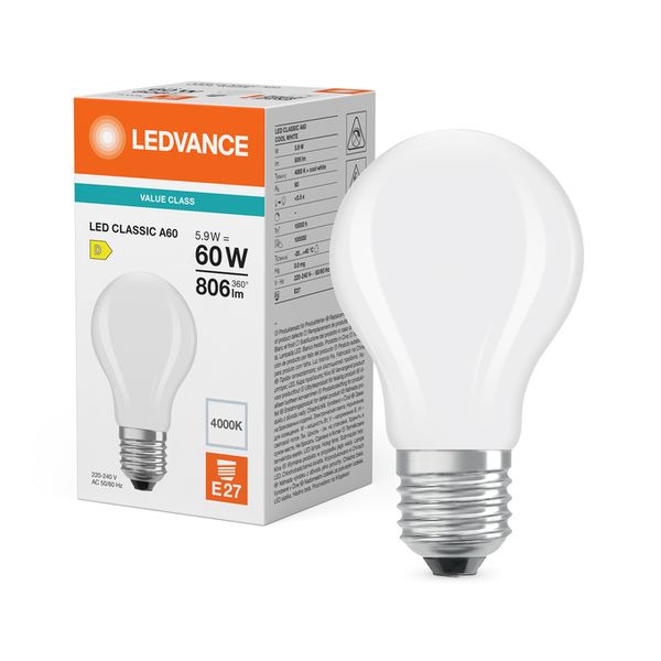 LED Classic A 60 Filament V 5.9W 840 Frosted E27 - , изображение 5
