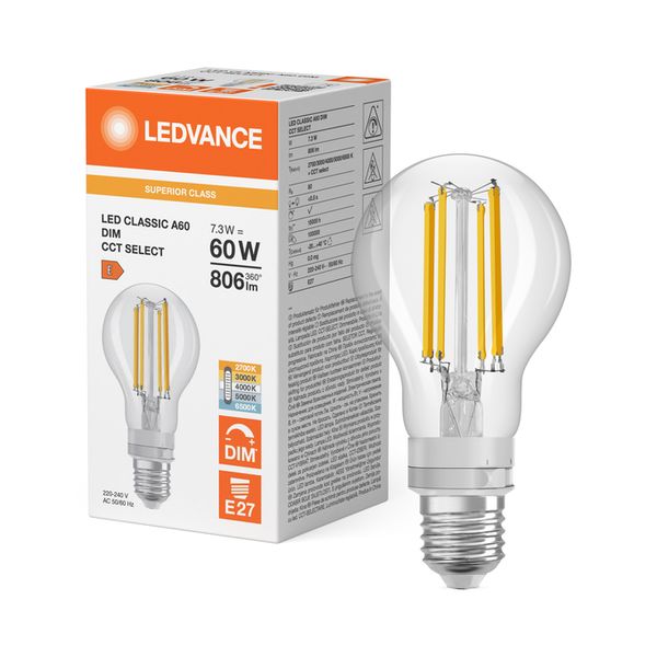 LED CLASSIC A60 Filament DIM CCT Select S 7.3W 827/830/840/850/865 E27 - , изображение 5