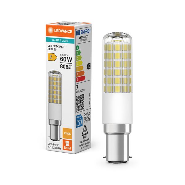 LED T Slim 60 320° V 6.5W 827 Clear B15d - , изображение 5