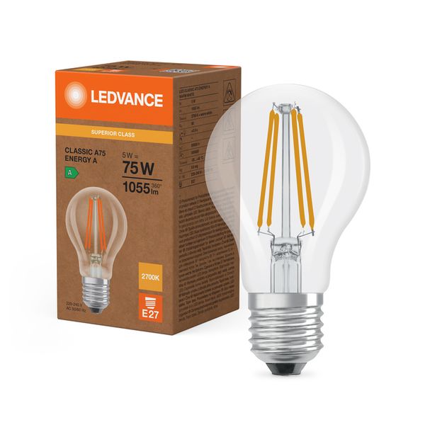 LED Classic A 75 Filament Energy efficiency class A S 5W 827 Clear E27 - , изображение 5
