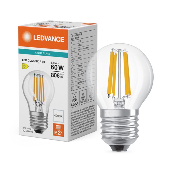 LED Classic P 60 Filament V 5.9W 840 Clear E27 - , изображение 5