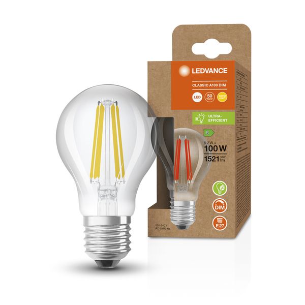 LED Classic A 100 Filament DIM Energy efficiency class B S 8.2W 827 Clear E27 - , изображение 5