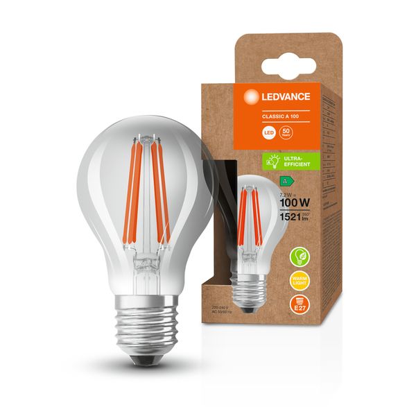 LED Classic A 100 Filament Energy efficiency class A S 7.2W 830 Clear E27 - , изображение 6
