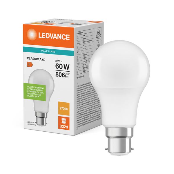 LED Classic A 60 V 8W 827 Frosted B22d - , изображение 5