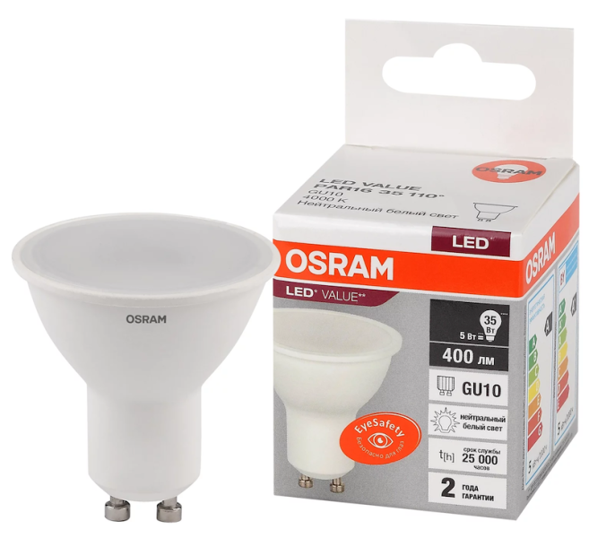 5SW/840 (=35W) 110° GU10 LED Value - LED лампа OSRAM - , изображение 2