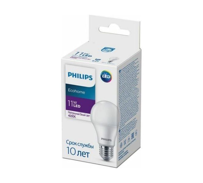 Ecohome LEDBulb 11-95W E27 840 220V A60 матов. 950lm - LED лампа PHILIPS - 