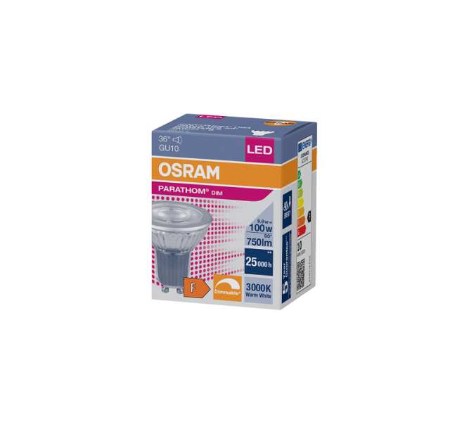 9.6W/830 (=100W) DIM 36° GU10  750lm  PARATHOM Spot PAR16 - LED лампа OSRAM - , изображение 3