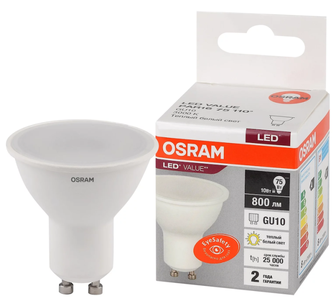 10SW/830 (=75W)  110° GU10 LED Value - LED лампа OSRAM - , изображение 2