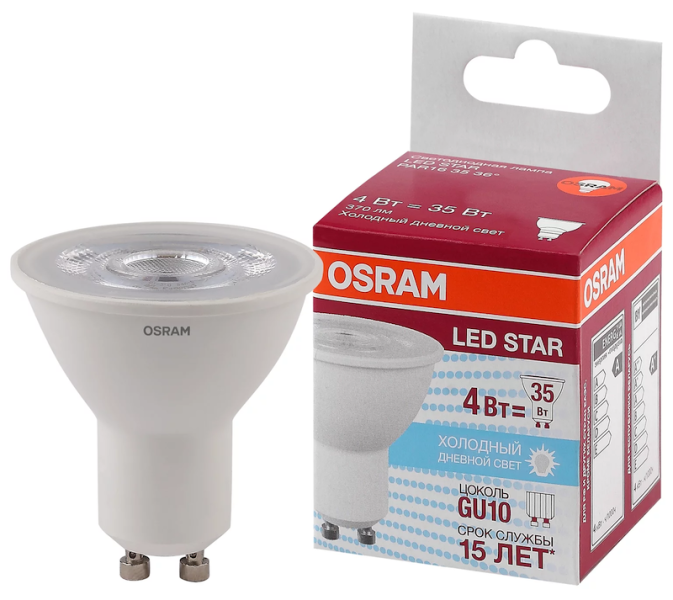 4W/865 (=35W) 36° GU10 LED Star - LED лампа OSRAM - , изображение 2