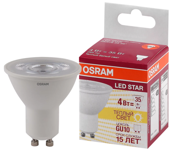 4W/830 (=35W) 36° GU10 LED Star - LED лампа OSRAM - , изображение 2