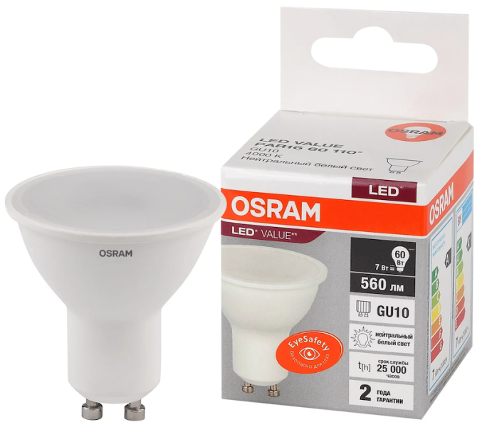 7SW/840 (=60W) 110° GU10 LED Value - LED лампа OSRAM - , изображение 2