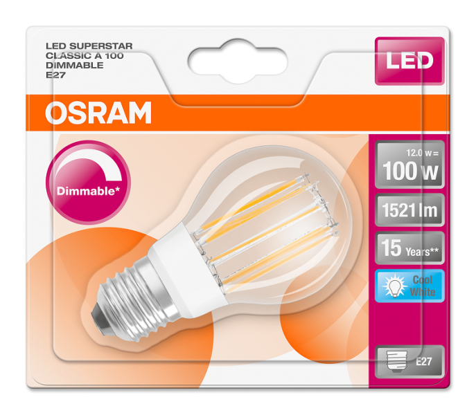 12W/840 (=100W) E27 DIM LED STAR FIL прозр - LED лампа OSRAM - , изображение 2