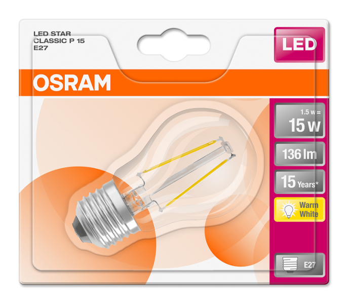 1.5W/827 (=15W) E27 LED Star Прозрачная FIL 136lm  - LED лампа филаментная шарик OSRAM - , изображение 4