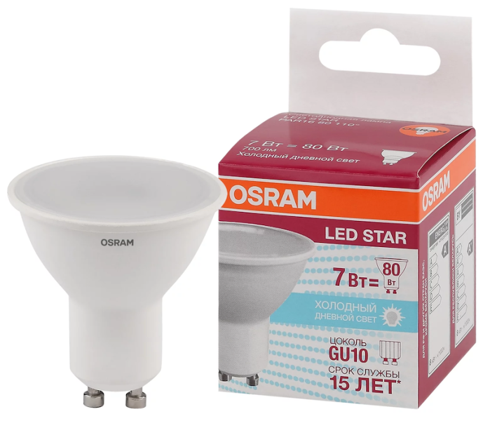 7W/865 (=80W) 110° GU10 LED Star - LED лампа OSRAM - , изображение 2