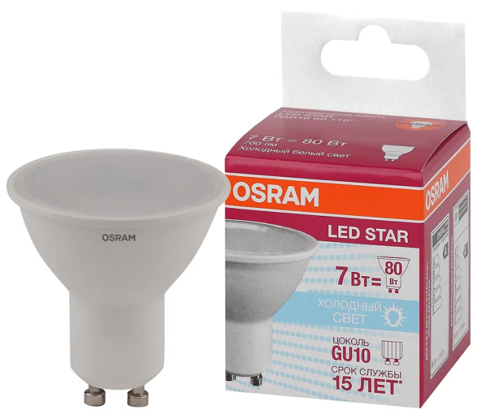 7W/840 (=80W) 110° GU10 LED Star - LED лампа OSRAM - , изображение 2