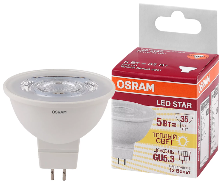 MR16  5W/830 (=35W) 12V 36° GU5.3 LED Star - LED лампа OSRAM - , изображение 2