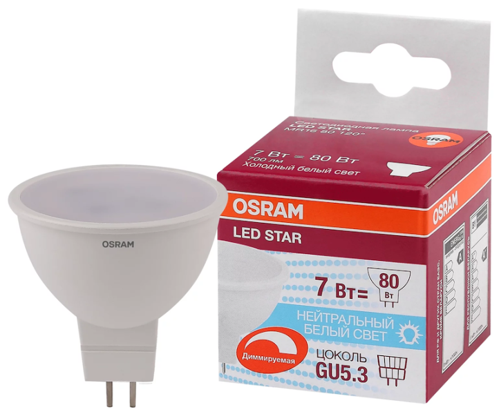 MR16 7W/840 (=80W) DIM 110° 230V GU5.3 LED Star - LED лампа OSRAM - , изображение 2