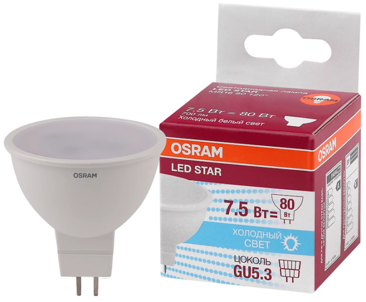 MR16 7,5W/840 (=80W) 110° 230V GU5.3 LED Star - LED лампа OSRAM - , изображение 2