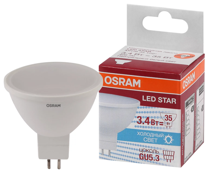 MR16 3.4W/840 (=35W) 110° 230V GU5.3 LED Star - LED лампа OSRAM - , изображение 2