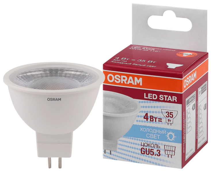 MR16 4W/840 (=35W) 110° 230V GU5.3 LED Star - LED лампа OSRAM - , изображение 2