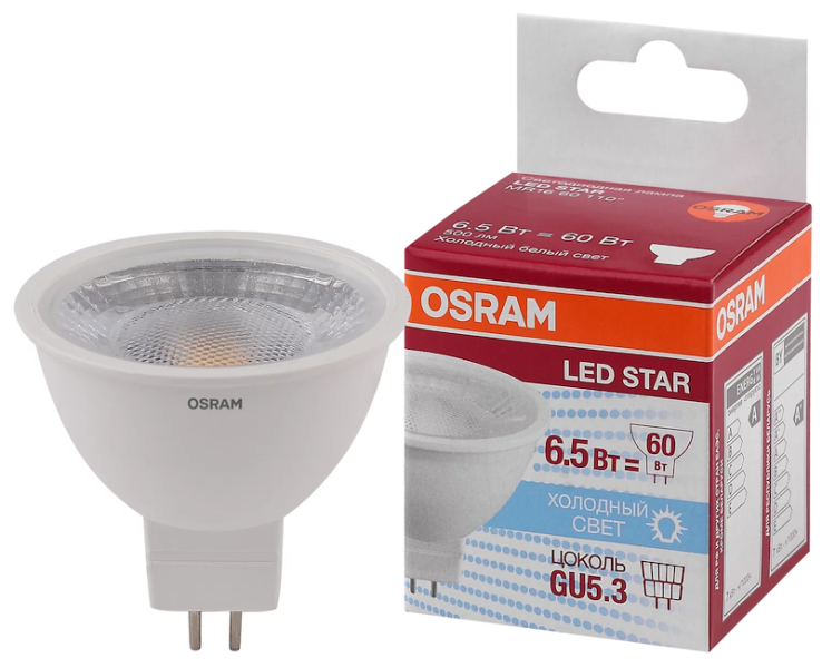 MR16 6,5W/850 (=60W) 110° 230V GU5.3 LED Star - LED лампа OSRAM - , изображение 2