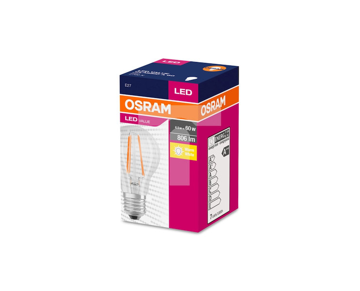 7(6.5)W/827 (=60W) E27 VALUE 230V FIL прозрачная - LED лампа OSRAM - , изображение 3