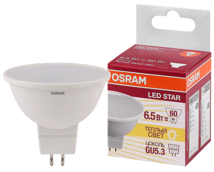 MR16 6,5W/830 (=60W) 110° 230V GU5.3 LED Star - LED лампа OSRAM - , изображение 2