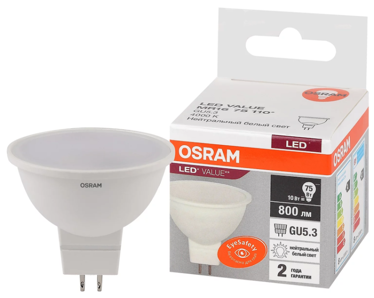 MR16 10SW/840 (=75W) 110° 230V GU5.3 LED Value - LED лампа OSRAM - , изображение 2