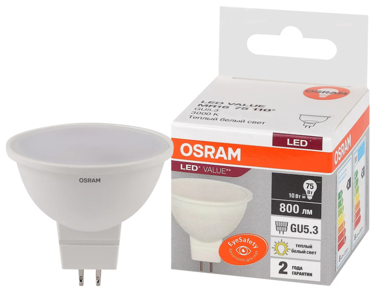 MR16 10SW/830 (=75W) 110° 230V GU5.3 LED Value - LED лампа OSRAM - , изображение 2