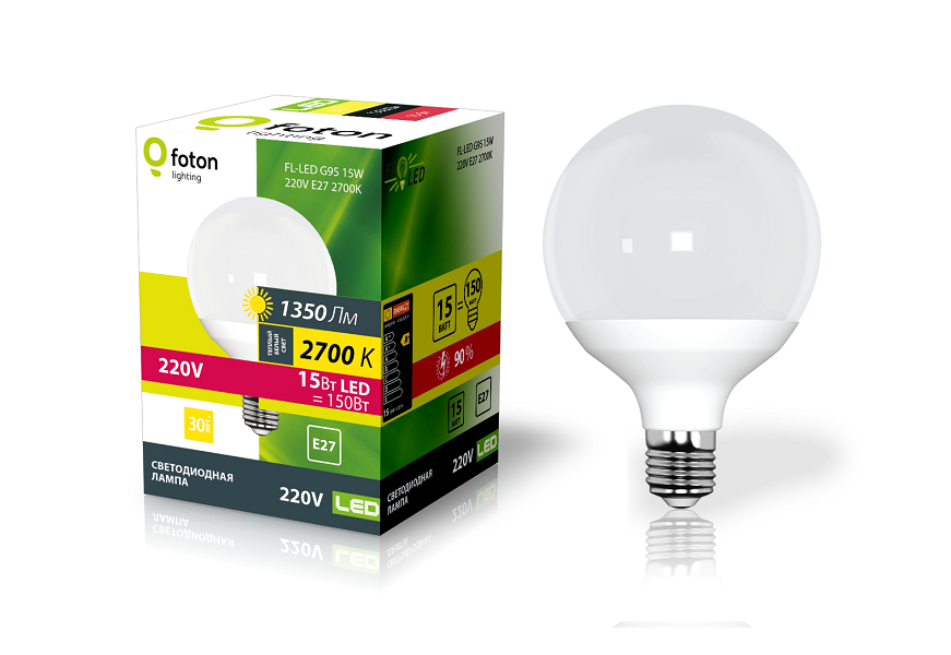 FL-LED   G95  15W  E27  2700К  1350Лм   220В-240В   95*134мм     FOTON_LIGHTING  -  лампа - , изображение 2