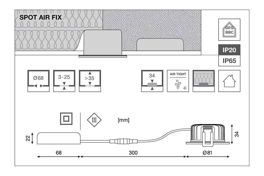 SPOT AIR FIX P 6W/927  DIM (Отсечка) 36° IP65 480Lm d81(68)x34  DIP-перекл - белый LED свет-к LEDV - , изображение 6